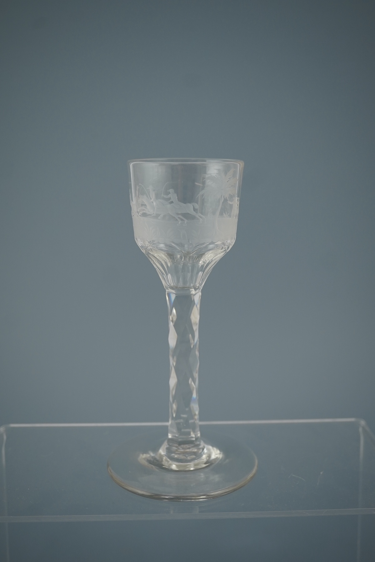 A fine engraved horse racing wine glass, c.1775-85
